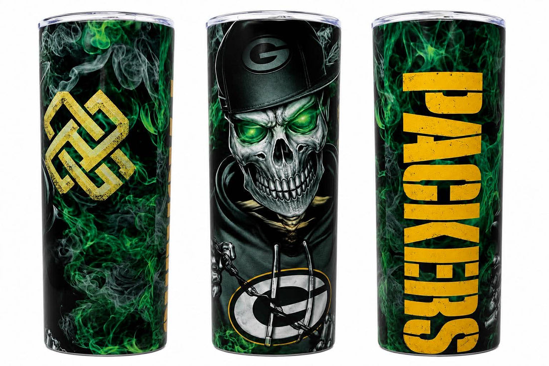 Green Bay Packers Skull 20oz Skinny Tumbler