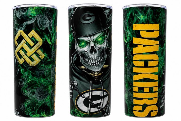 Green Bay Packers Skull 20oz Skinny Tumbler