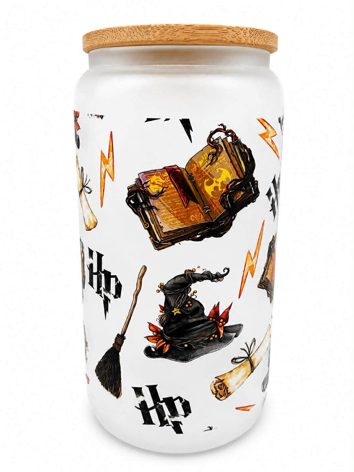 Wizard Magic Spell Book 16oz Frosted Glass Can Tumbler